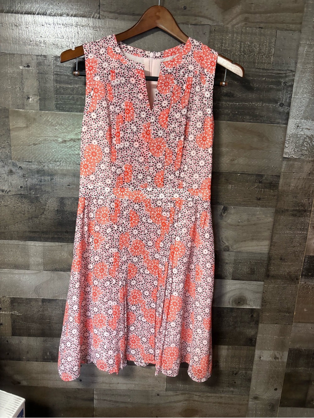 Halogen Coral, Purple and White Floral Pleated Sleeveless Midi Dress Sz 8